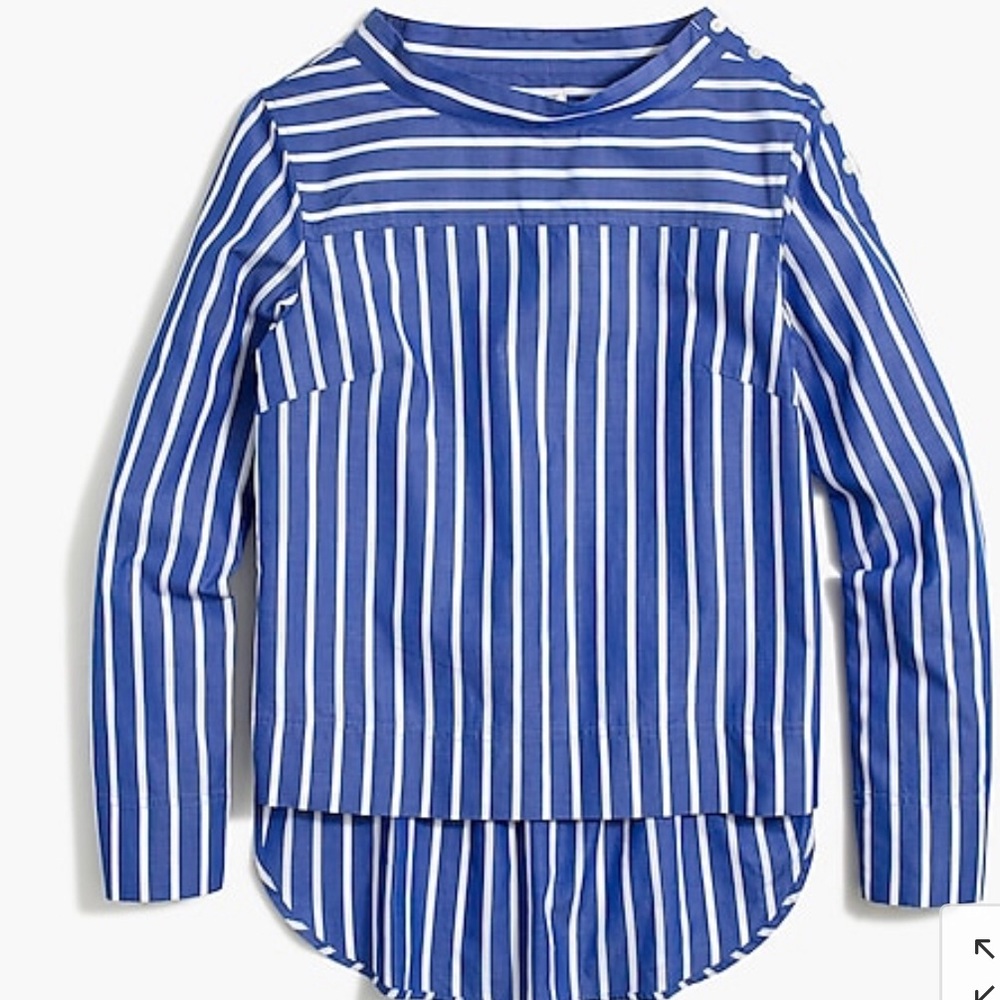 J Crew Striped Funnelneck Top In Poplin Cotton